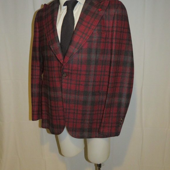 Isaia Dandy Double Face Ferdinando Cashmere Blend Burgundy Plaid Blazer 46R NWT - Picture 6 of 14
